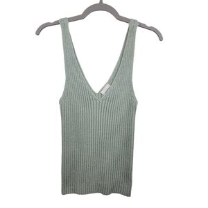 Full Tilt Tilly's Sage Green Crop Ribbed V-Neck Tank Size XS